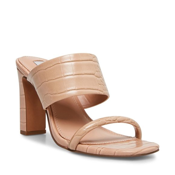 Steve Madden Shoes - Steven New York Jive Croc Embossed Slip On Heel Sandal in Nude